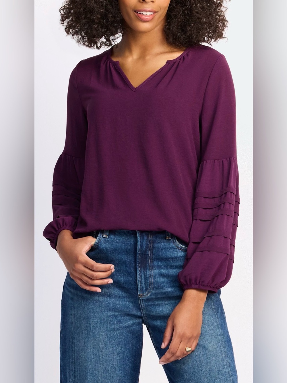 EUC Fortune + Ivy Chrissy Pleated Sleeve Blouse Women’s Medium